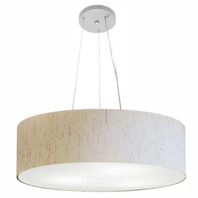 Lustre Pendente Cilíndrico Md-4136 Cúpula em Tecido 80x15CM Bivolt Linho Bege Vivare Brasil