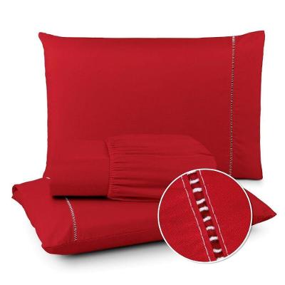 Jogo de Lençol Ponto Palito Queen 3 Peças Micropercal 400 Fios Vermelho OEM