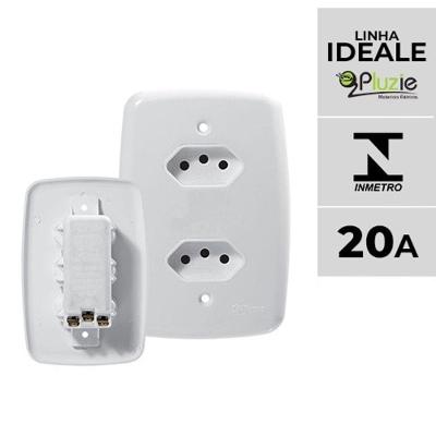 Interruptor e Tomada Pluzie Linha Ideale 10A 20A 4x2 com Certificação Inmetro e Conjunto Duplo OEM