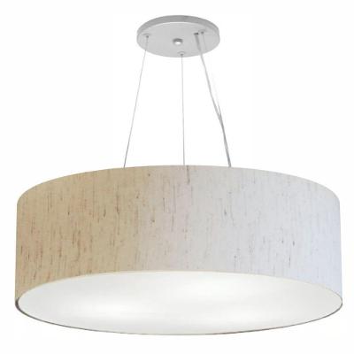 Lustre Pendente Cilíndrico Md-4381 com Cúpula em Tecido Linho 100X30CM Bege Vivare Brasil Iluminação