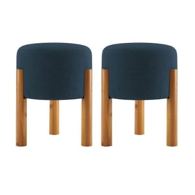 Kit 2 Puff Estofado Redondo Banqueta Elegante com Revestimento Suede Azul Marinho OEM