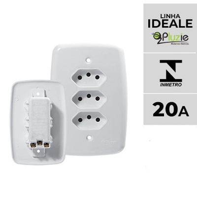 Interruptor e Tomada Pluzie Ideale 10A 20A 4x2 Tripla Linha Fácil com INMETRO OEM