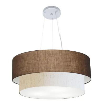 Lustre Pendente Duplo Md-4179 em Tecido Bivolt Café Linho Bege Vivare Brasil Iluminação