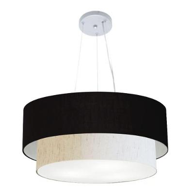 Lustre Pendente Duplo Cilíndrico Md-4179 Cúpula em Tecido 70x60cm Preto-linho-bege Vivare Brasil