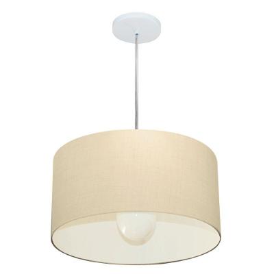 Lustre Pendente Cilíndrico Md-4202 Cúpula Algodão Cru 40x25CM Bivolt Branco Vivare Brasil Iluminação