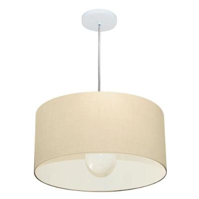 Lustre Pendente Cilíndrico Md-4204 Cúpula Algodão Cru 45x25CM Bivolt Branco Vivare Brasil Iluminação