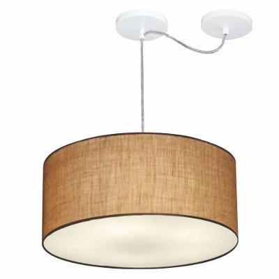 Lustre Pendente Cilíndrico MD-4151 Cúpula em Tecido 50X25CM Desvio de Centro Palha Vivare Brasil