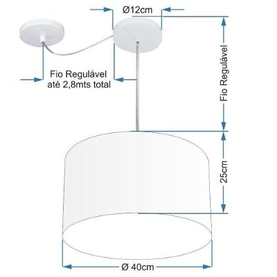 Lustre Pendente Cilíndrico MD-4163 Cúpula em Tecido 40x25CM Desvio de Centro Branco Vivare Brasil