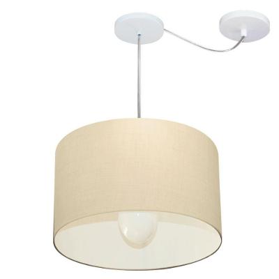 Lustre Pendente Cilíndrico MD-4226 com Cúpula em Tecido Bivolt Branco Vivare Brasil Iluminação