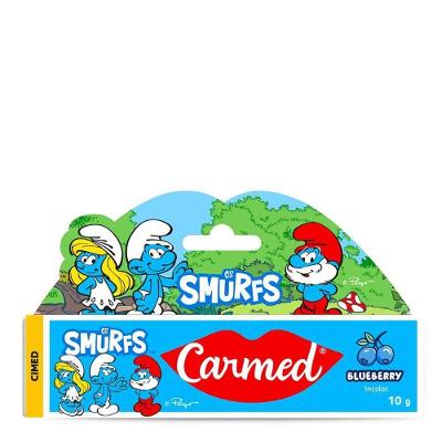 Hidratante Labial Smurfs Carmed Blueberry Bisnaga Incolor Transparente com Textura Leve e Absorção