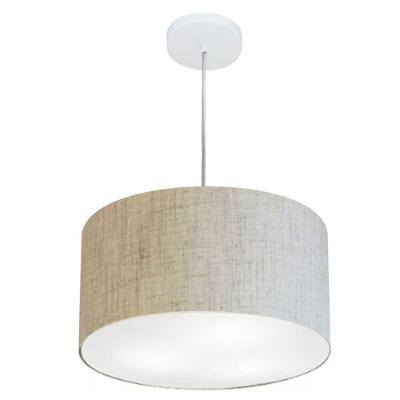 Lustre Pendente Cilíndrico Md-4099 Cúpula em Tecido 40X25CM Rústico Bege Vivare Brasil Iluminação
