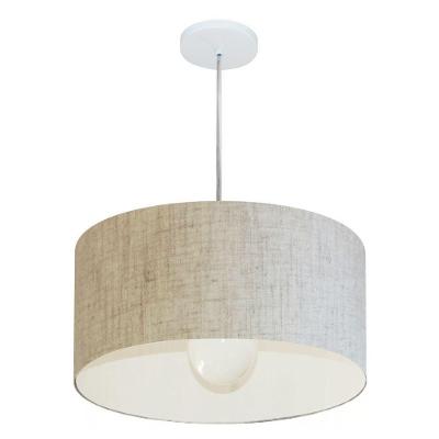 Lustre Pendente Cilíndrico Md-4205 Cúpula em Tecido 45x30CM Bivolt Rústico Bege Vivare Brasil