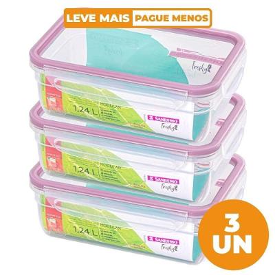 Kit 3 Potes Herméticos Freshy com Travas para Alimentos em Plástico Açaí Sanremo