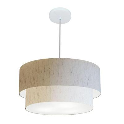 Lustre Pendente Duplo Cilíndrico MD-4355 Cúpula em Tecido 50x40CM Linho Bege Vivare Brasil