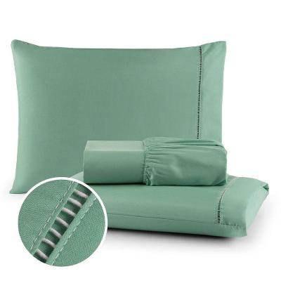 Jogo de Lençol Ponto Palito Queen 3 Peças Micropercal 400 Fios Verde Menta OEM