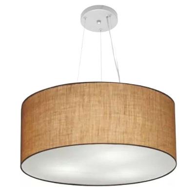 Lustre Pendente Cilíndrico MD-4188 Cúpula em Tecido 50X25CM Palha Vivare Brasil Iluminação