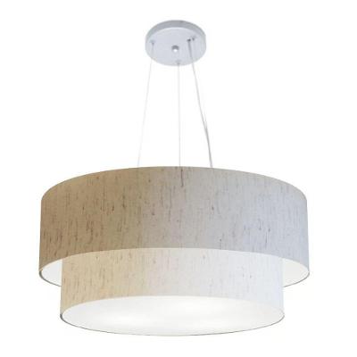 Lustre Pendente Duplo MD-4179 com Cúpula em Tecido Cilíndrica Bivolt Linho Bege Vivare Brasil