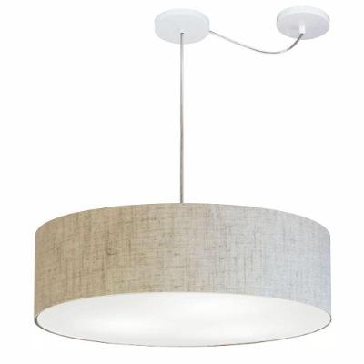 Lustre Pendente Cilíndrico MD-4265 Cúpula em Tecido 60x15CM Desvio de Centro Rustico-bege Vivare