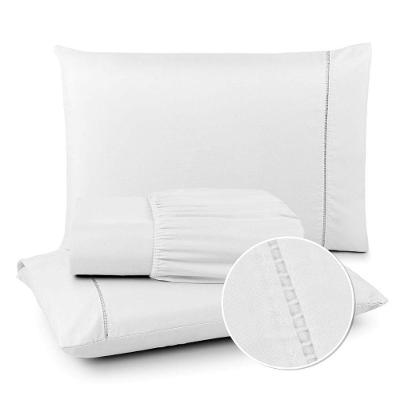 Jogo de Lençol Micropercal Ponto Palito Queen 3 Peças 400 Fios Branco Nosso Lar Enxovais OEM