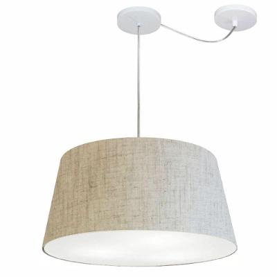 Lustre Pendente Md-4282 Cúpula Cone, Fio Ajustável, Desvio, Tecido Rústico Bege Vivare Brasil