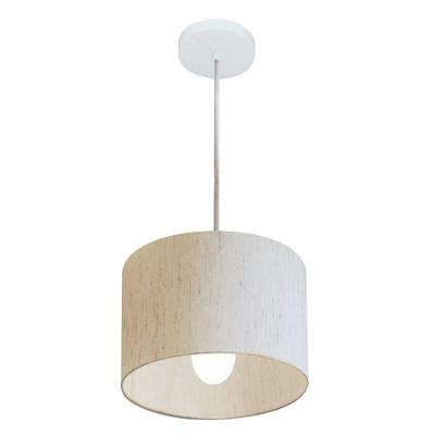 Lustre Pendente Cilíndrico MD-4201 Cúpula em Tecido 25X25CM LINHO BEGE Vivare Brasil Iluminação
