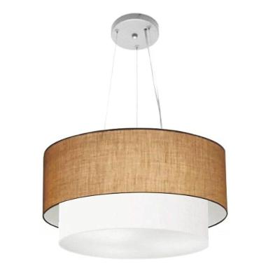 Lustre Pendente MD-4061 Duplo Cilíndrico com Cúpula em Tecido Bivolt Palha-branco Vivare Brasil