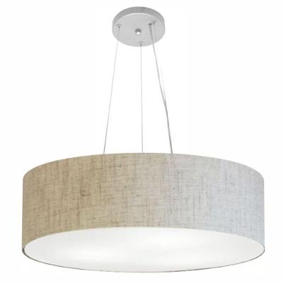 Lustre Pendente Cilíndrico Md-4193 com Cúpula em Tecido 70X15CM Rústico Bege Vivare Brasil