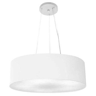 Lustre Pendente Cilíndrico Md-4134 Cúpula em Tecido 50X15CM Bivolt Branco Vivare Brasil Iluminação