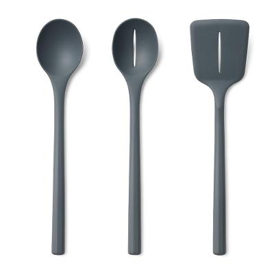 Kit 3 Utensílios de Cozinha Colher Espátula Servir em Nylon Resistente ao Calor Até 400 °C Cinza