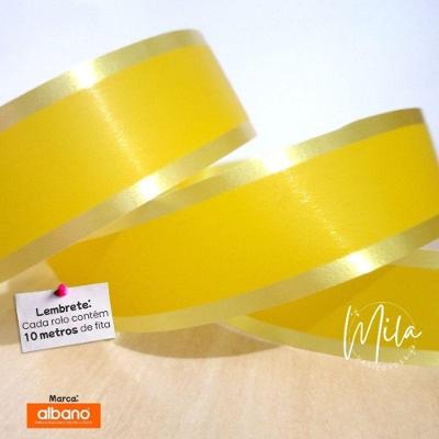 Fita Decorada para Laço Xingó Albano Polietileno 32mm X 10m 3d Amarela Rolo Fracionado OEM