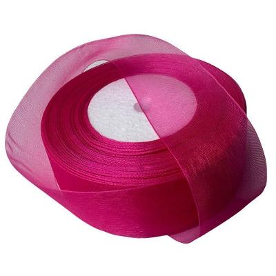 Fita de Organza Voal Premium em Material Organza 38mm Rosa Vibrante Rolo 10m OEM