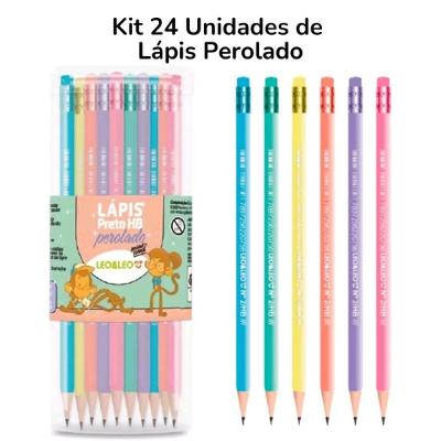 Lápis Grafite Escolar OEM Kit 24 Lápis Tom Pastel Perolado com Borracha HB Tons Pastel