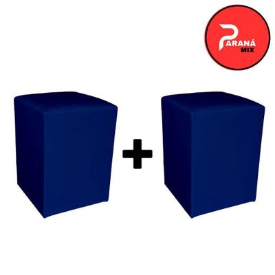 Kit 2 Puff Banqueta Quadrado Macio Decorativo Fofo Assento Espuma Suede Azul e Marfim OEM