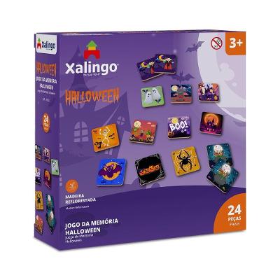 Jogo da Memória Halloween 24 Peças em Madeira Reflorestada Roxo Xalingo Brinquedos