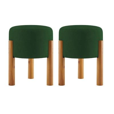 Kit 2 Puff Estofado Redondo Tecido Suede Banqueta Elegante com Revestimento Verde Musgo OEM