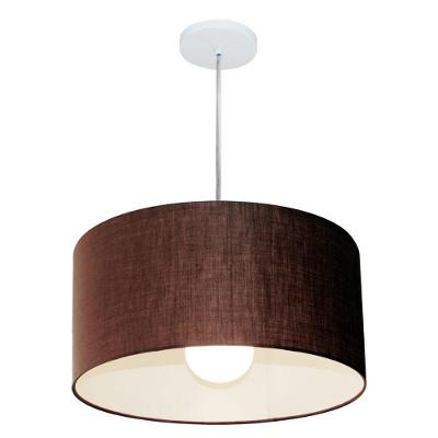 Lustre Pendente Cilíndrico MD-4203 Cúpula em Tecido 45x21CM, Fio Ajustável 185CM Café Vivare Brasil