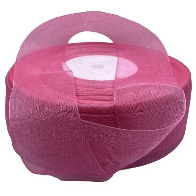 Fita de Organza Voal Premium 38mm em Tecido Rosa Chiclete 10m OEM