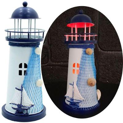 Enfeite Náutico Farol Artesanal em Metal com Leds Embutidos 18CM Azul Outras Marcas