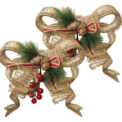 Enfeite Pendente Natalino Kit 10 Laço Decorativo de Natal 17CM para Decoração Natalina Dourado