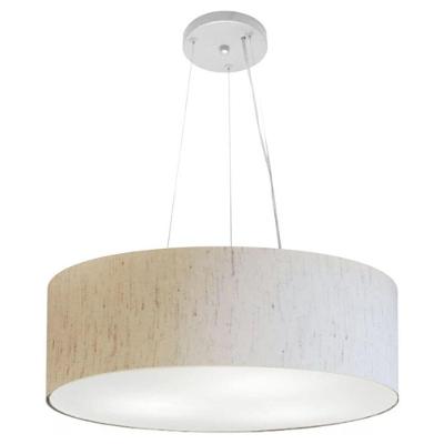 Lustre Pendente Cilíndrico Md-4134 com Cúpula em Tecido Linho Bivolt Bege Vivare Brasil Iluminação