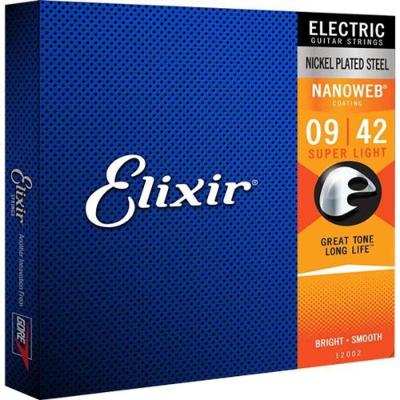 Encordoamento para Guitarra Nanoweb 12002 .009 Super Light com Timbre Brilhante Elixir