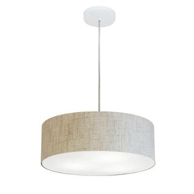 Lustre Pendente Cilíndrico MD-4132 Cúpula em Tecido 40X15CM Rústico Bege Vivare Brasil Iluminação