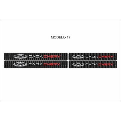 Kit Adesivo de Soleira de Porta Dianteira e Traseira Fibra de Carbono Caoa Chery Preto OEM
