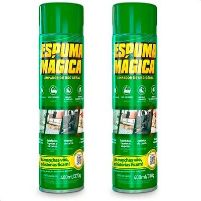 Kit Limpa Estofados Aerossol Espuma Mágica Verde 2x400ML para Sofá Carro Colchão e Cozinha Proauto