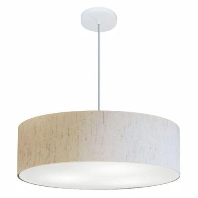 Lustre Pendente Cilíndrico Md-4221 Cúpula em Tecido Linho 60x15CM Grande Bivolt Bege Vivare Brasil