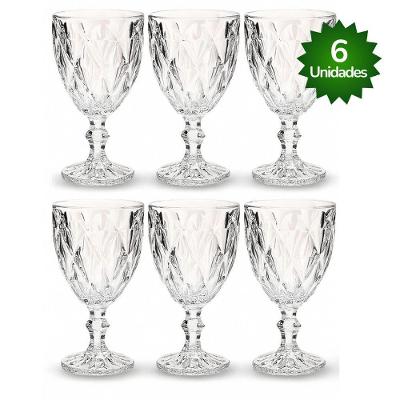 Jogo de Taças Taça Diamante para Bebidas em Vidro Transparente 330ml Conjunto 6 Peças OEM