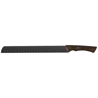 Faca para Fatiar Churrasco Black em Aço Inox Escurecido com Sulcos e Cabo de Madeira Preto
