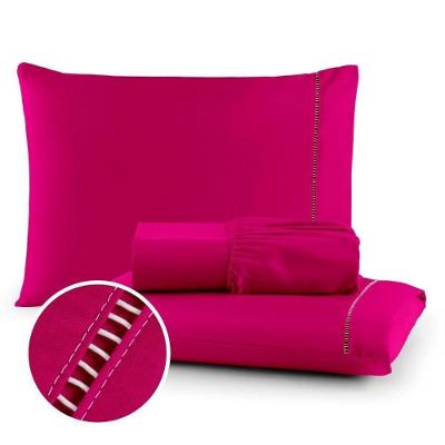 Jogo de Lençol Ponto Palito Queen 3 Peças Micropercal 400 Fios 100% Poliéster Rosa OEM