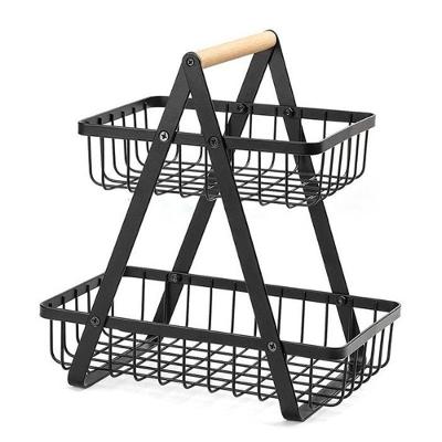 Fruteira de Mesa Organizador de Frutas em Metal Camada Dupla para Cozinha Preto OEM