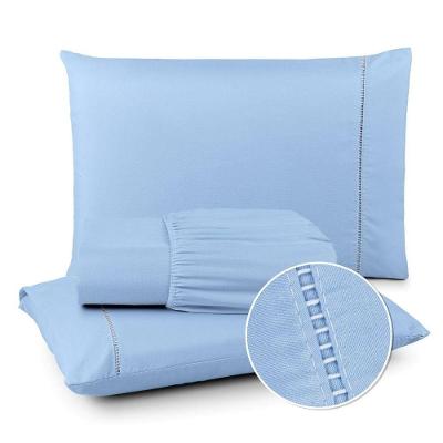 Jogo de Lençol Micropercal Ponto Palito Queen 3 Peças 400 Fios Azul Claro OEM